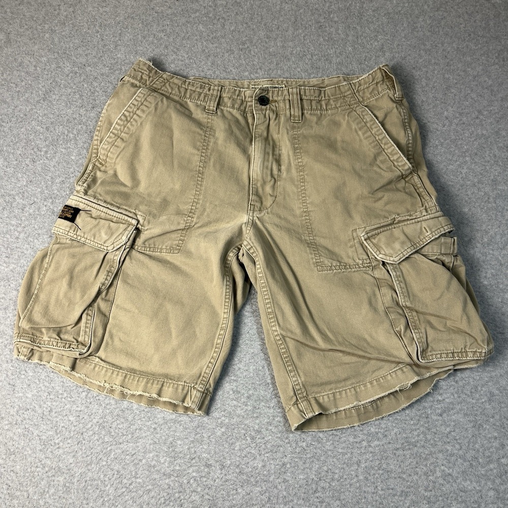 Vintage Polo Jeans Cargo Shorts Mens 34 Beige Longboard Y2K Surf Logo Baggy 10"